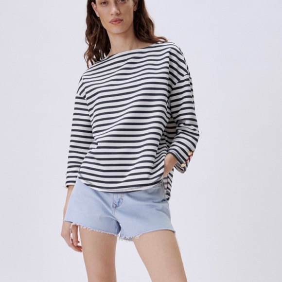 NWT Zara  Mariner Striped Top with Gold Buttons Sz. M - Picture 1 of 8